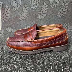 L.L. Bean Mens Leather Loafers Burgundy & Brown Size 9